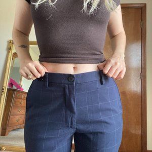 K-fashion Preppy Plaid Loose Fit Blue Pants